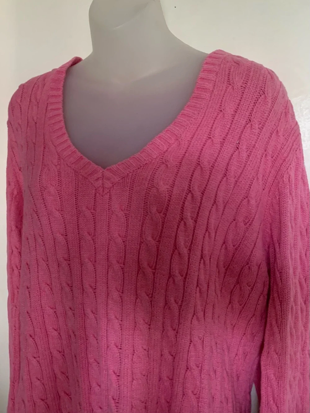 Tommy Hilfiger Sweater Women Pink Cable Knit V-Neck Long Sleeve Size XXL